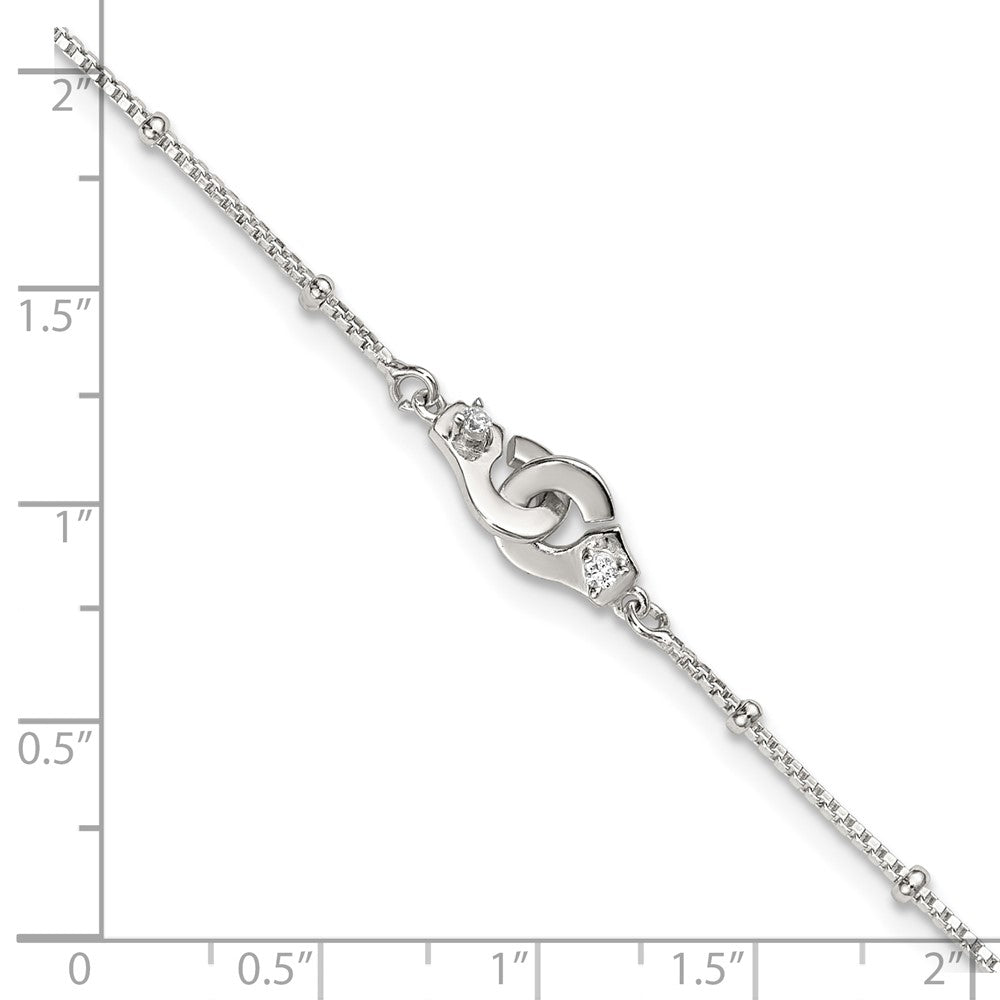 Sterling Silver Beaded CZ Interlocked Circles 9 inch Plus 1 inch Extender - Total 10 inch Anklet
