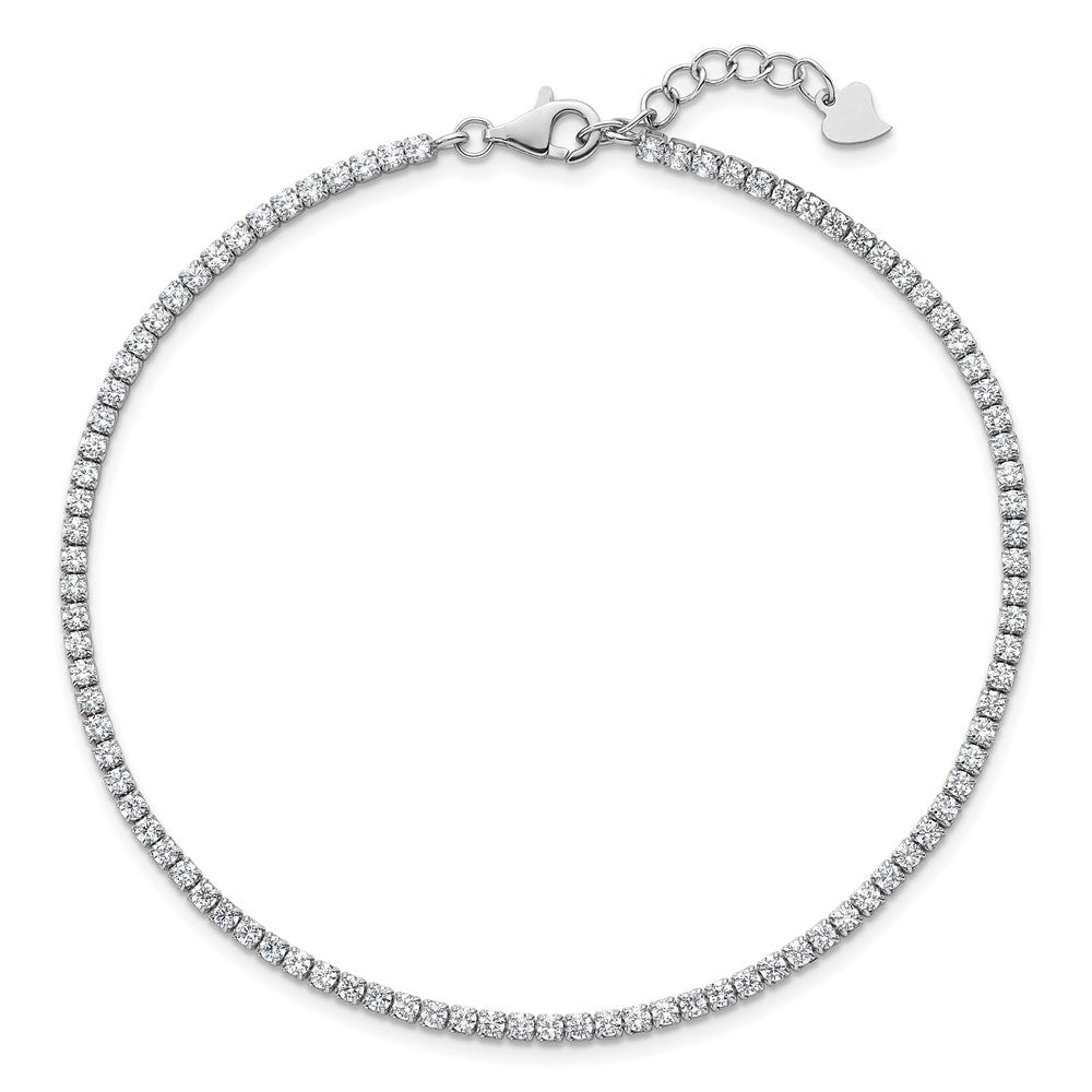 Sterling Silver Rhodium-plated 2mm CZ 9 inch Plus 0.75 inch Extender  - Total 9.75inch Anklet