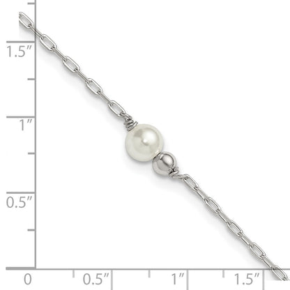 Sterling Silver Bead and Glass Pearl 9 inch Plus 1 inch Extender - Total 10 inch Anklet