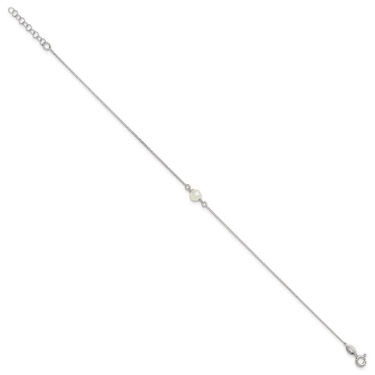Sterling Silver Freshwater Cultured Pearl 9 inch Plus 1 inch Extender - Total 10 inch Anklet