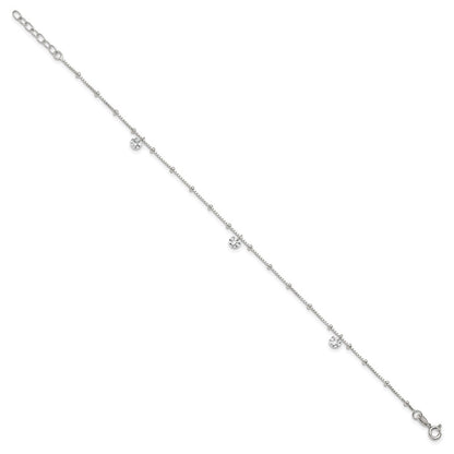 Sterling Silver Beaded CZ 9 inch Plus 1 inch Extender - Total 10 inch Anklet