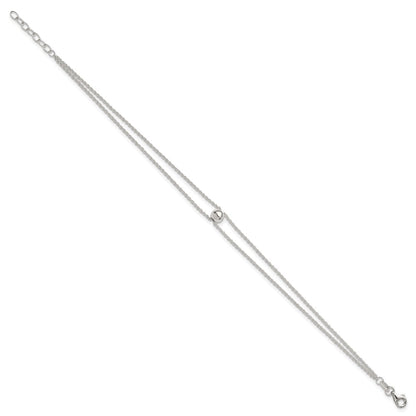 Sterling Silver 2-Strand Bead 9 inch Plus 1 inch Extender - Total 10 inch Anklet