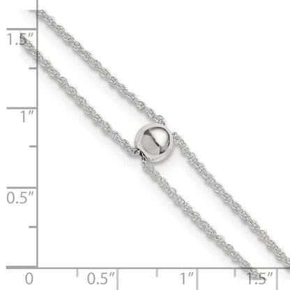 Sterling Silver 2-Strand Bead 9 inch Plus 1 inch Extender - Total 10 inch Anklet