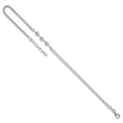 Sterling Silver Beaded 2-Strand 9 inch Plus 1 inch Extender - Total 10 inch Anklet