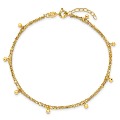 Affordable Expressions Sterling Silver Gold-tone Beaded 2-Strand 9 inch Plus 1 inch Extender - Total 10 inch Anklet