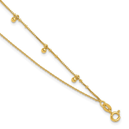 Affordable Expressions Sterling Silver Gold-tone Beaded 2-Strand 9 inch Plus 1 inch Extender - Total 10 inch Anklet