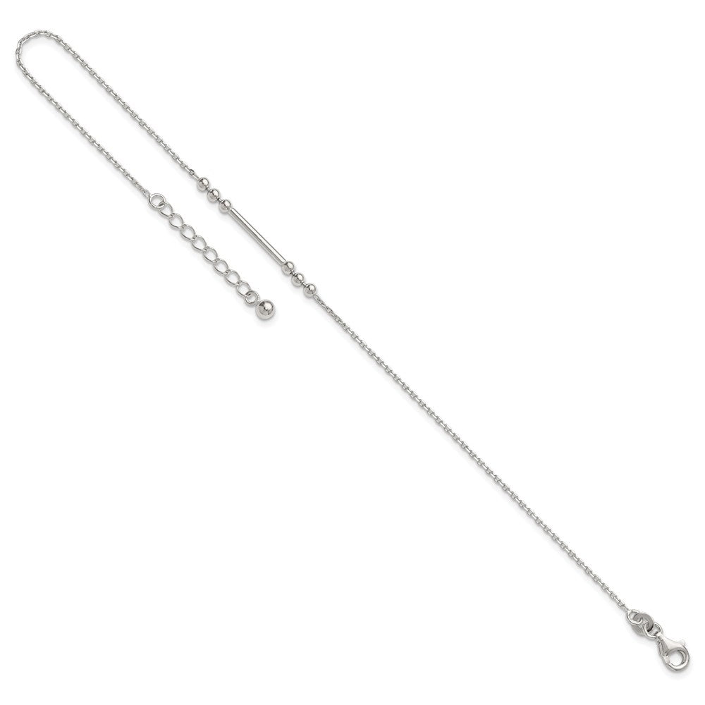 Sterling Silver Beaded and Bar 9 inch Plus 1 inch Extender - Total 10 inch Anklet