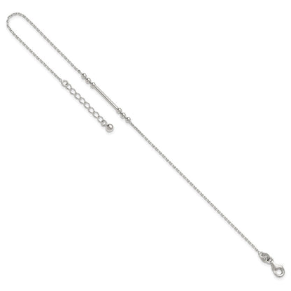 Sterling Silver Beaded and Bar 9 inch Plus 1 inch Extender - Total 10 inch Anklet