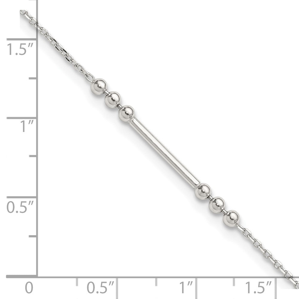 Sterling Silver Beaded and Bar 9 inch Plus 1 inch Extender - Total 10 inch Anklet