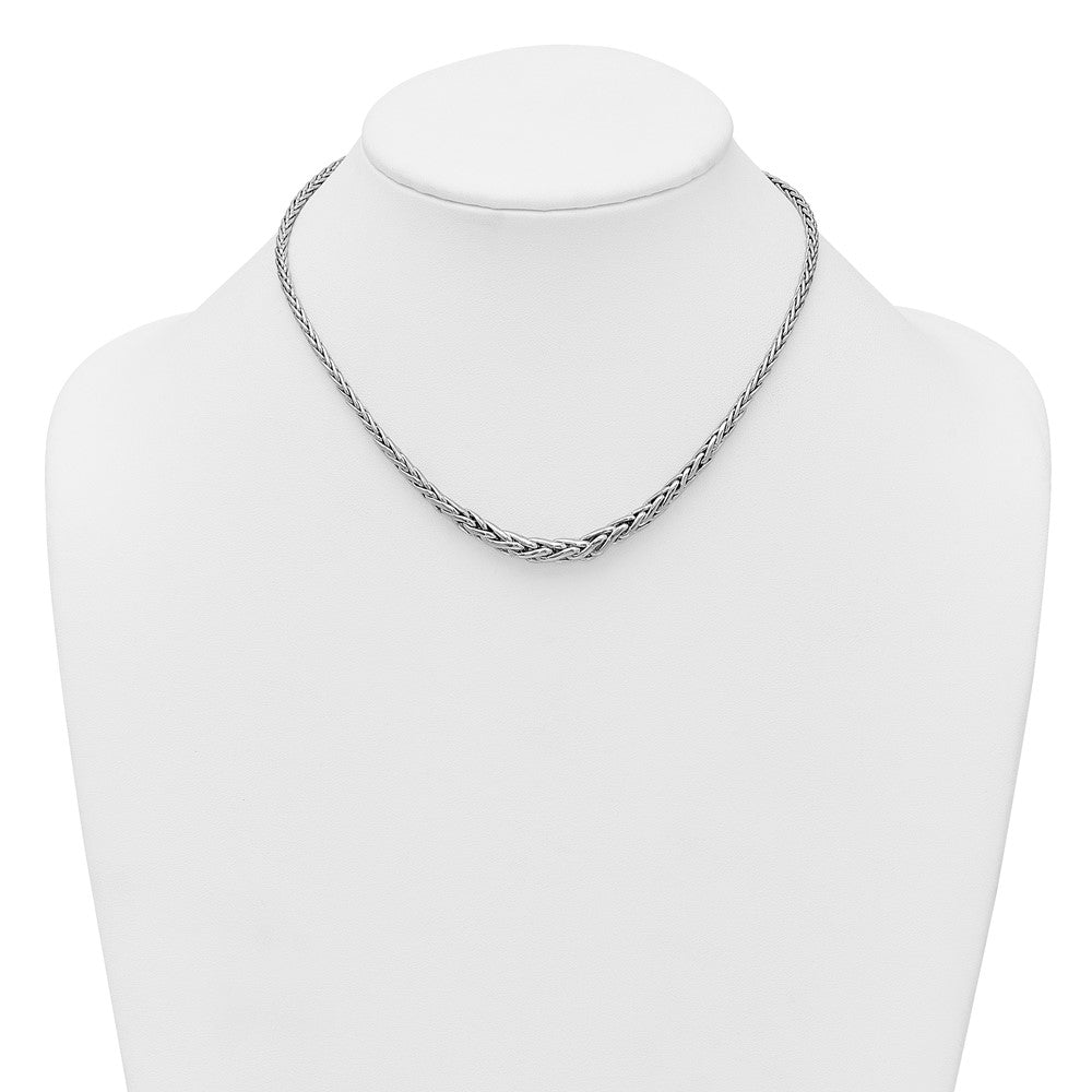 Sterling Silver Rhodium-plated Fancy Graduated Braided Link 16 inch with 2 inch Extender Necklace
