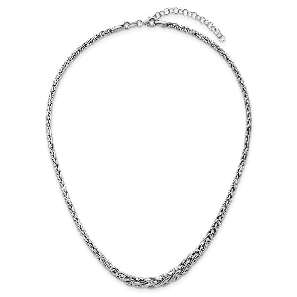 Sterling Silver Rhodium-plated Fancy Graduated Braided Link 16 inch with 2 inch Extender Necklace