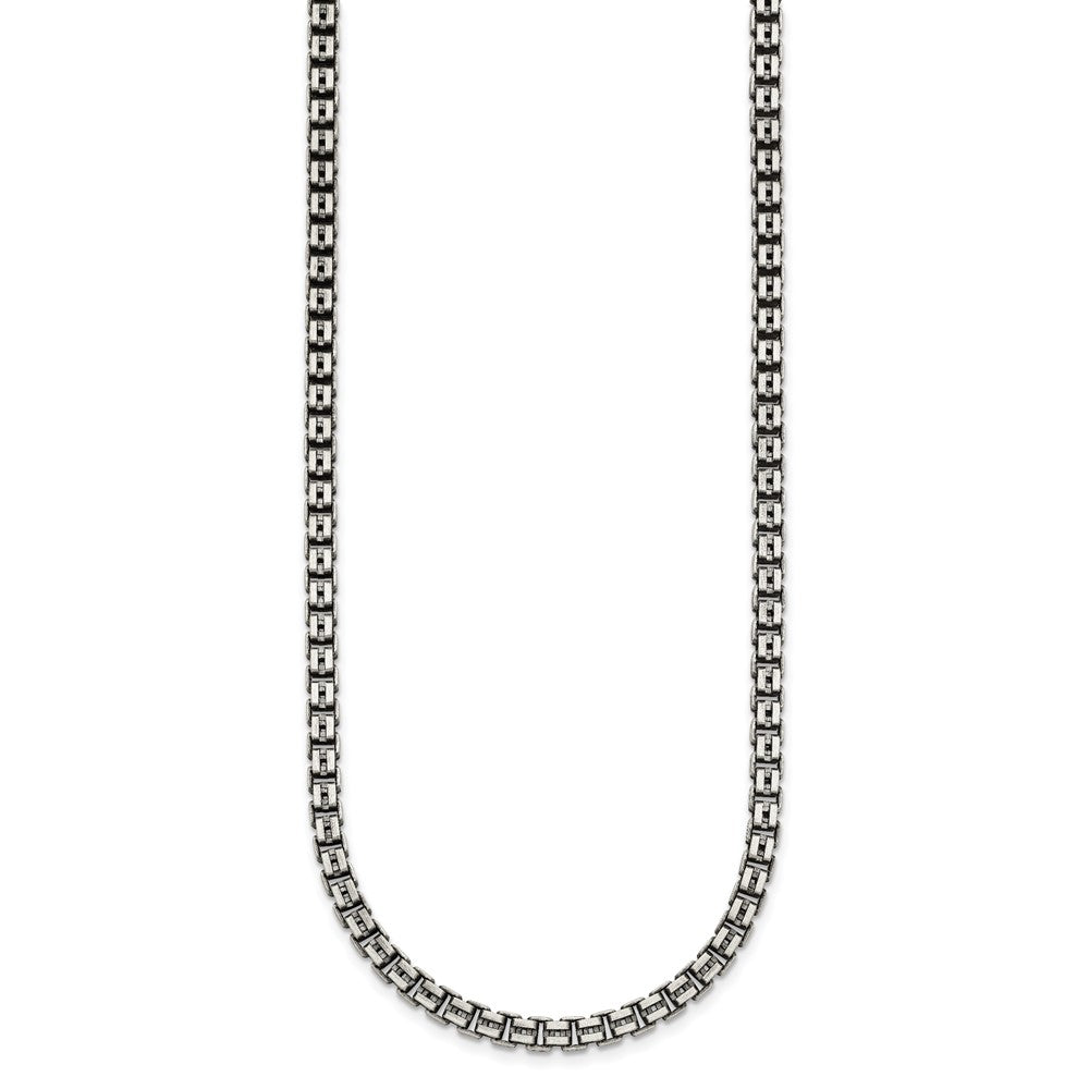 Sterling Silver Antiqued Brushed 4.00mm Fancy Box Link 19.75 inch Necklace