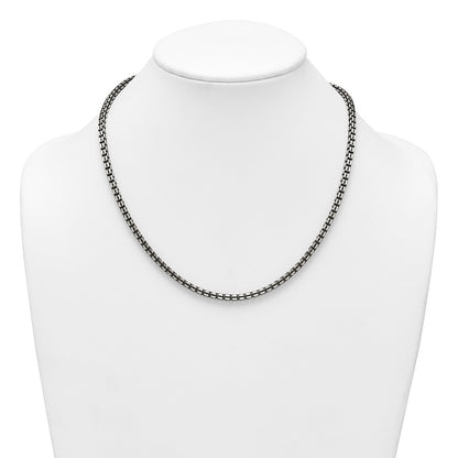 Sterling Silver Antiqued Brushed 4.00mm Fancy Box Link 19.75 inch Necklace