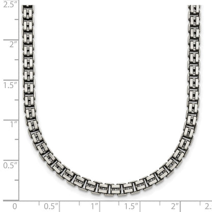 Sterling Silver Antiqued Brushed 4.00mm Fancy Box Link 19.75 inch Necklace