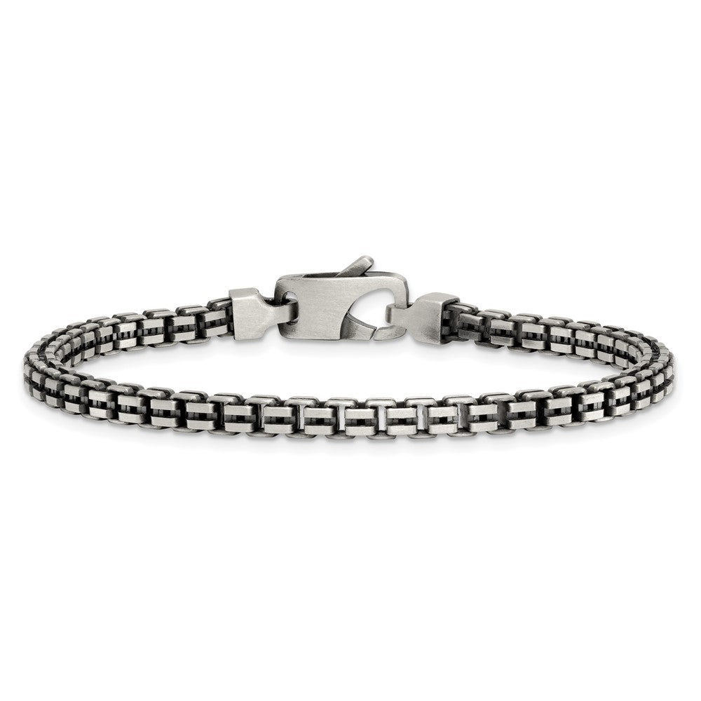 Sterling Silver Antiqued Brushed 4.00mm Fancy Box Link 7.75 inch Bracelet