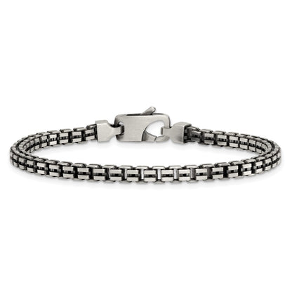 Sterling Silver Antiqued Brushed 4.00mm Fancy Box Link 7.75 inch Bracelet