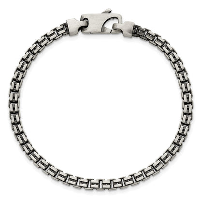Sterling Silver Antiqued Brushed 4.00mm Fancy Box Link 7.75 inch Bracelet