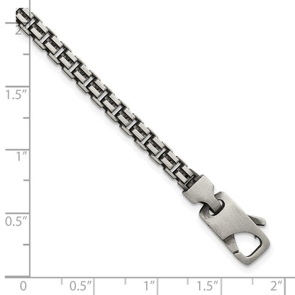 Sterling Silver Antiqued Brushed 4.00mm Fancy Box Link 7.75 inch Bracelet