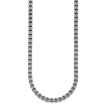 Sterling Silver Antiqued Brushed 5.00mm Fancy Box Link 19.75 inch Necklace