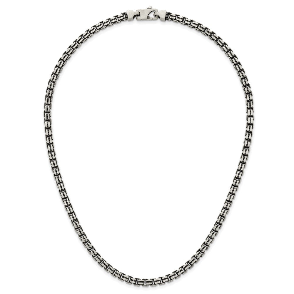 Sterling Silver Antiqued Brushed 5.00mm Fancy Box Link 19.75 inch Necklace