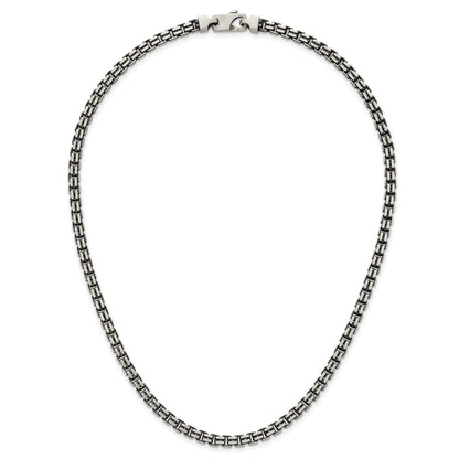 Sterling Silver Antiqued Brushed 5.00mm Fancy Box Link 19.75 inch Necklace