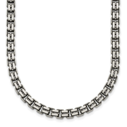 Sterling Silver Antiqued Brushed 5.00mm Fancy Box Link 19.75 inch Necklace