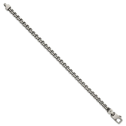 Sterling Silver Antiqued Brushed 5.00mm Fancy Box Link 7.75 inch Bracelet