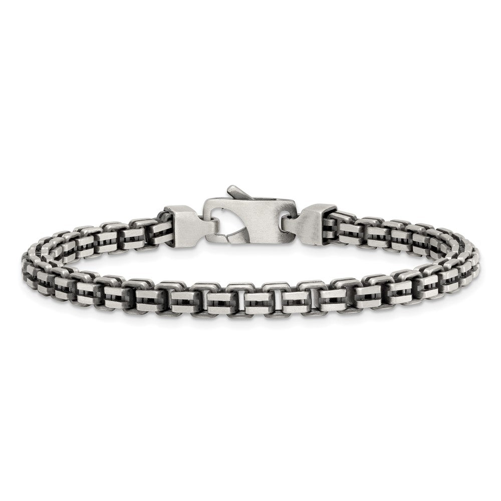 Sterling Silver Antiqued Brushed 5.00mm Fancy Box Link 7.75 inch Bracelet