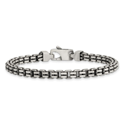 Sterling Silver Antiqued Brushed 5.00mm Fancy Box Link 7.75 inch Bracelet