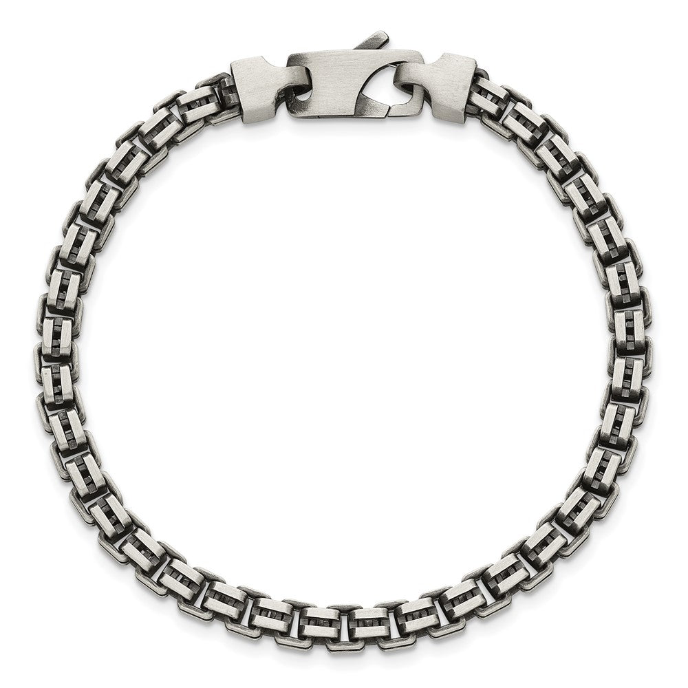 Sterling Silver Antiqued Brushed 5.00mm Fancy Box Link 7.75 inch Bracelet