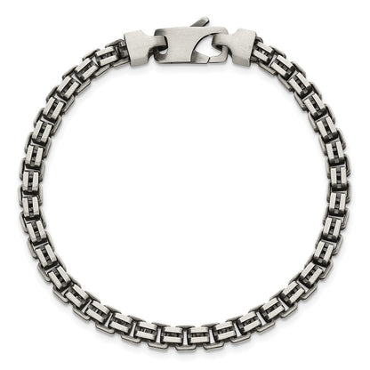 Sterling Silver Antiqued Brushed 5.00mm Fancy Box Link 7.75 inch Bracelet