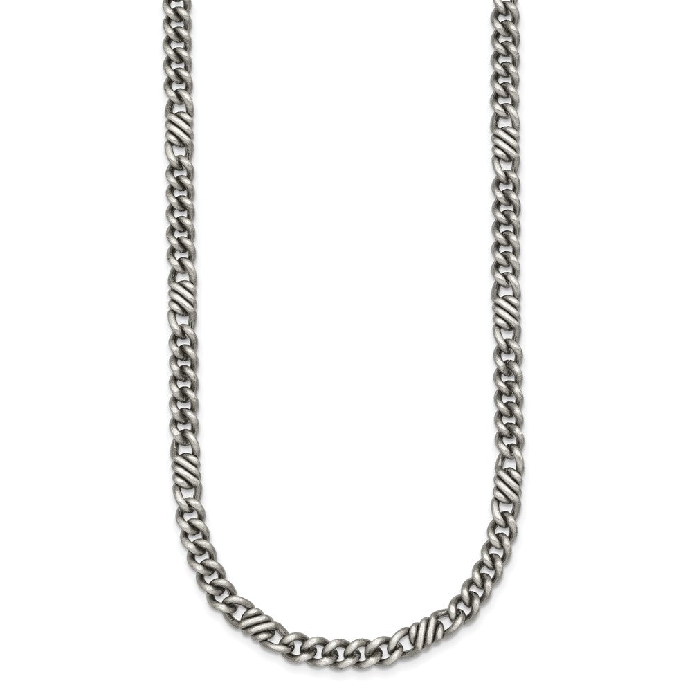 Sterling Silver Black Ruthenium-plated Brushed Fancy Curb Chain Mens 22 inch Necklace