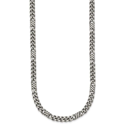 Sterling Silver Black Ruthenium-plated Brushed Fancy Curb Chain Mens 22 inch Necklace