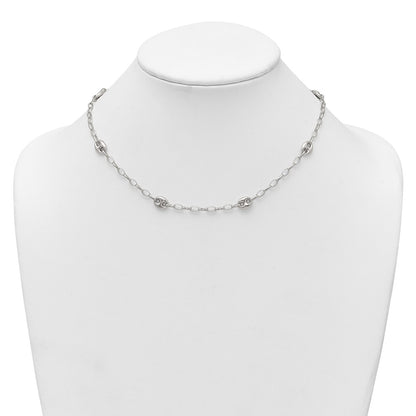 Sterling Silver Puffed Anchor/Mariner Link and Chain 7-Station 17 inch with 1.5 inch Extension Necklace