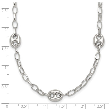 Sterling Silver Puffed Anchor/Mariner Link and Chain 7-Station 17 inch with 1.5 inch Extension Necklace
