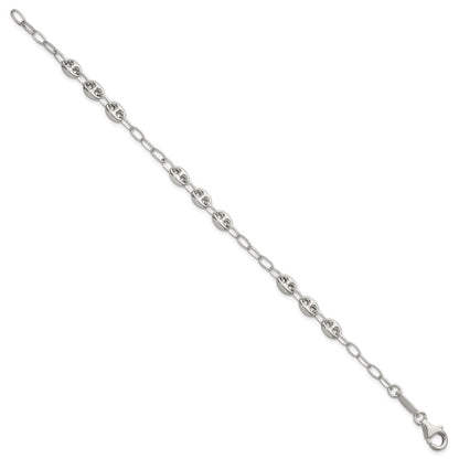 Sterling Silver Puffed Anchor/Mariner Link and Chain 8 inch Bracelet