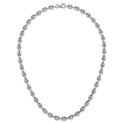 Sterling Silver Rhodium-plated Puffed Anchor/Mariner Link 18 inch Necklace