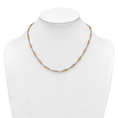 Sterling Silver Rose-tone and Gold-tone Polished 4.0mm Figaro Rope 18 Inch Necklace