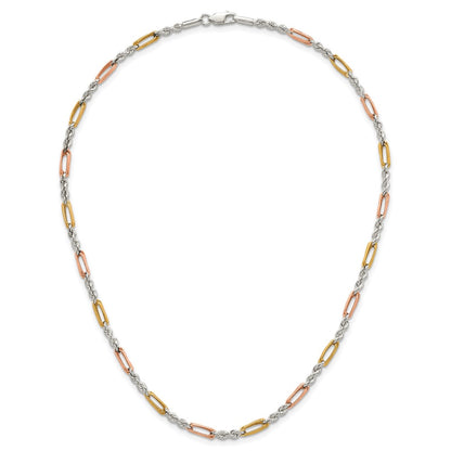 Sterling Silver Rose-tone and Gold-tone Polished 4.0mm Figaro Rope 18 Inch Necklace