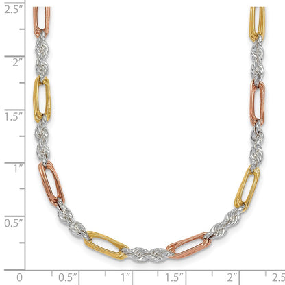 Sterling Silver Rose-tone and Gold-tone Polished 4.0mm Figaro Rope 18 Inch Necklace