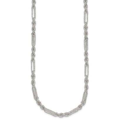 Sterling Silver Polished Textured 4.5mm Figaro Rope 18 inch Necklace