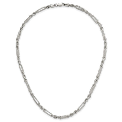 Sterling Silver Polished Textured 4.5mm Figaro Rope 18 inch Necklace