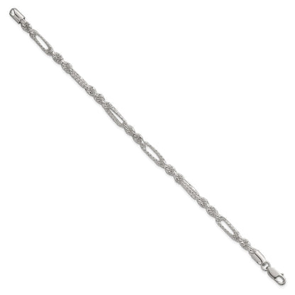 Sterling Silver Polished Textured 4.5mm Figaro Rope 7.5 inch Bracelet