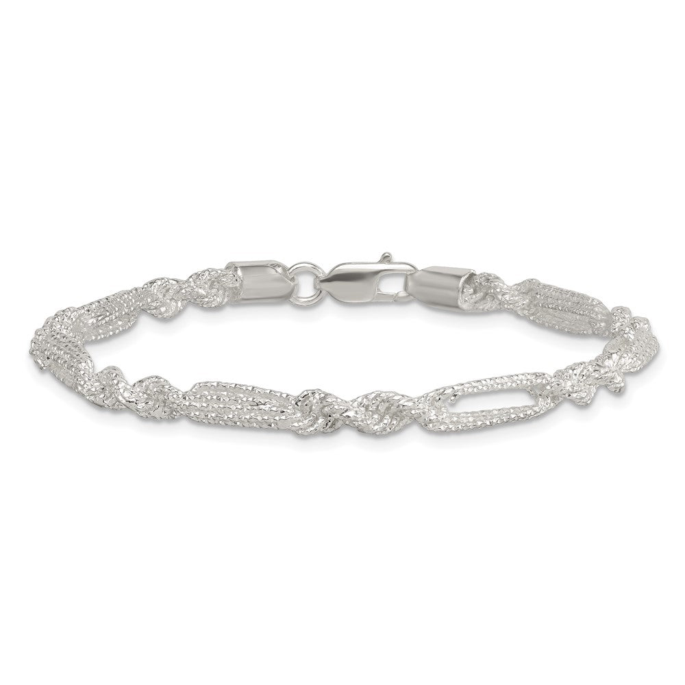 Sterling Silver Polished Textured 4.5mm Figaro Rope 7.5 inch Bracelet