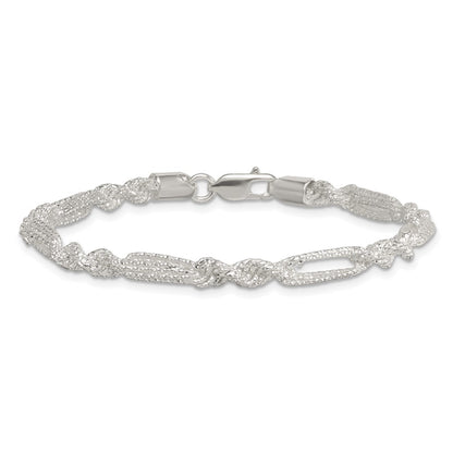 Sterling Silver Polished Textured 4.5mm Figaro Rope 7.5 inch Bracelet