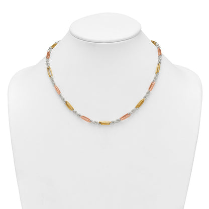 Sterling Silver Rose-tone and Gold-tone Polished 4.5mm Figaro Rope 18 Inch Necklace