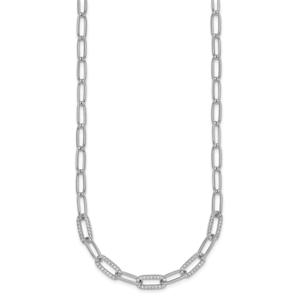 Sterling Silver Rhodium-plated Polished Fancy CZ Paperclip Chain 18 Inch Necklace