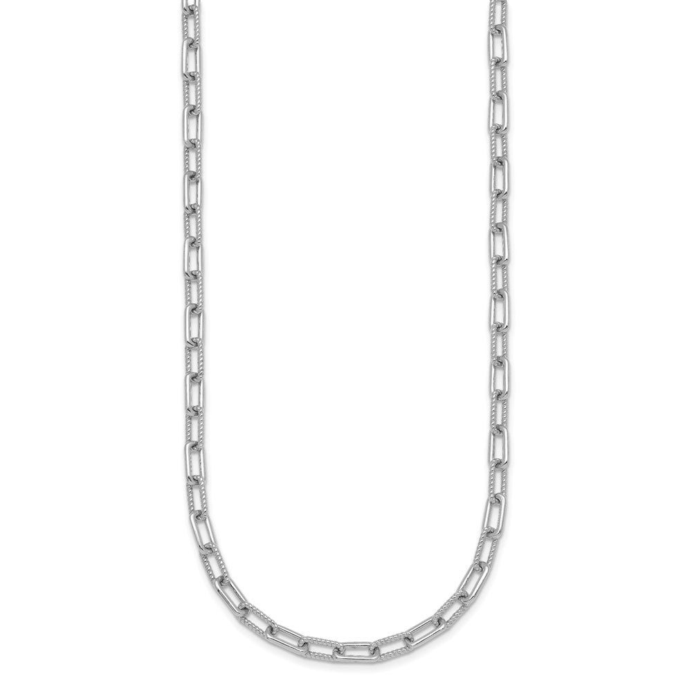 Sterling Silver Rhodium-plated Polished and Twisted Paperclip Link 16 Inch with 2 Inch Extension Necklace