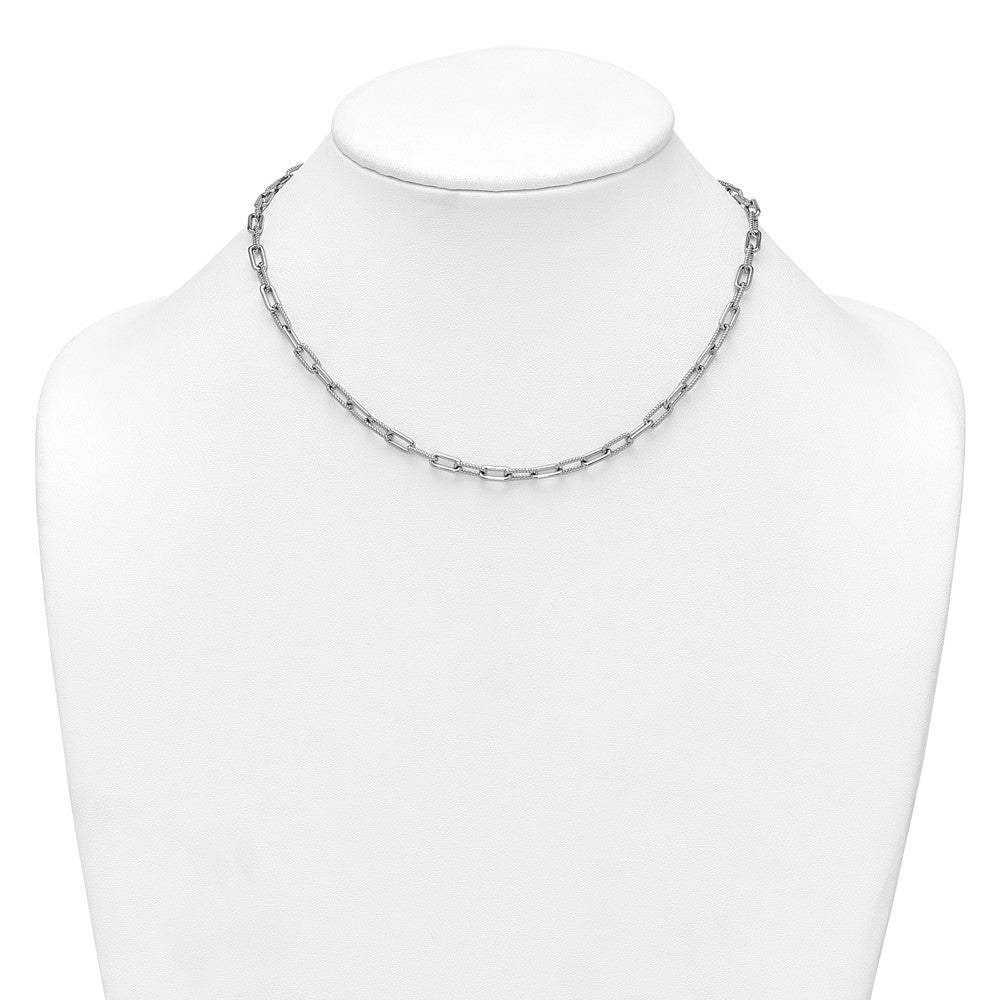 Sterling Silver Rhodium-plated Polished and Twisted Paperclip Link 16 Inch with 2 Inch Extension Necklace