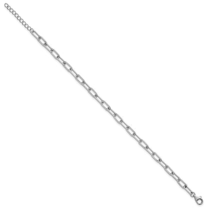 Sterling Silver Rhodium-plated Polished and Twisted Paperclip Link 7 Inch with 1 Inch Extension Bracelet